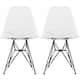 Set of 2 Mid-Century Modern Dining Side Chairs Armless Plastic Shell Seat with Black Metal Wire Eiffel Base, White