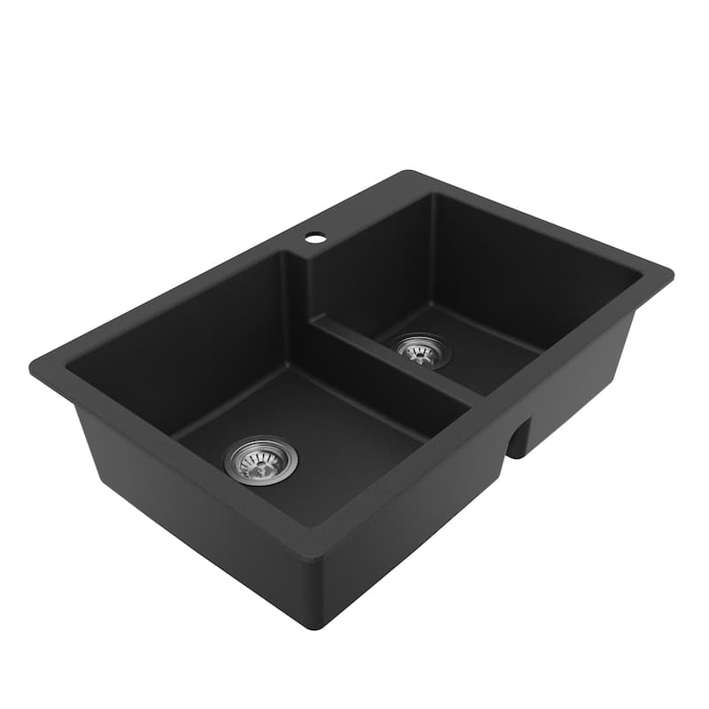 Karran 33" Top Mount Large/Small Bowl Quartz Kitchen Sink Kit - 33" x 22" x 9"