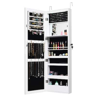 Lockable Jewelry Armoire LED Jewelry Cabinet with Full Length Mirror