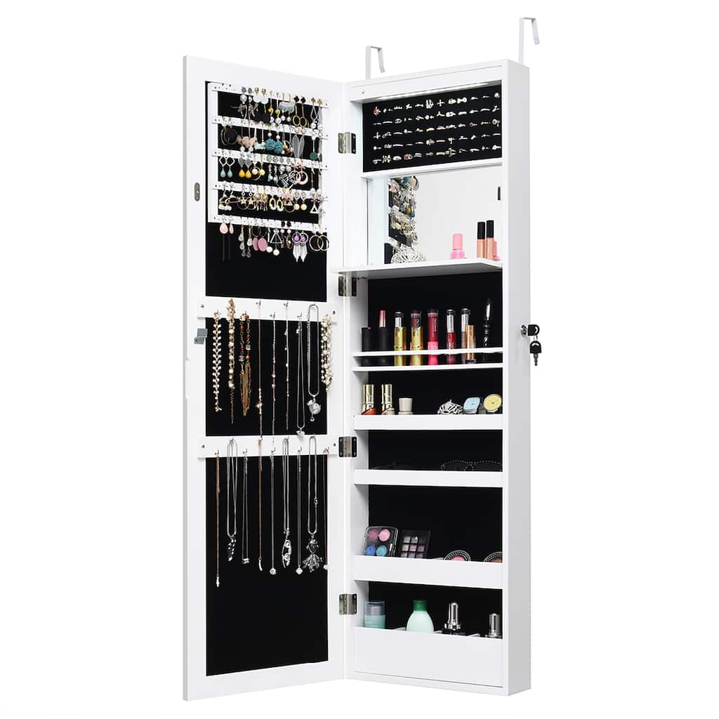 Lockable Jewelry Armoire LED Jewelry Cabinet with Full Length Mirror