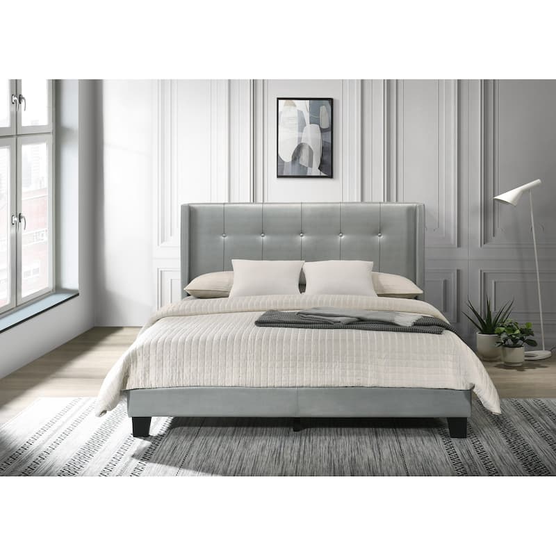 Evelyn Upholstered Platform Bed - Silver - King