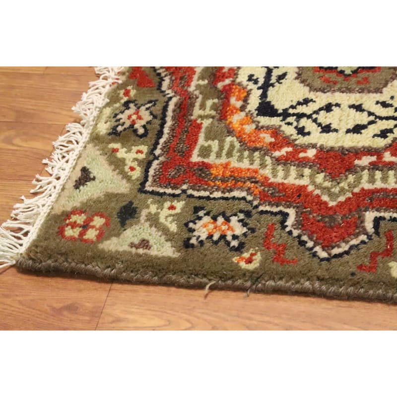 Hand Knotted Oriental 100% Wool Carpet Traditional Geometric Green Kazak Area Rug - 3' 0'' X 2' 0''