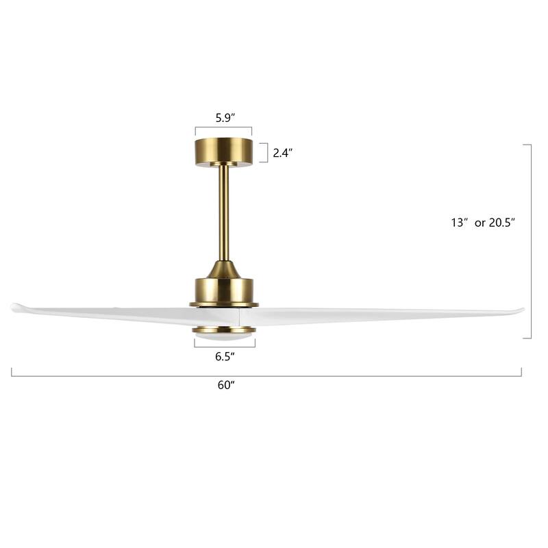 60" Solid Wood 3-Blade LED Ceiling Fan with Light Kit and Remote Control