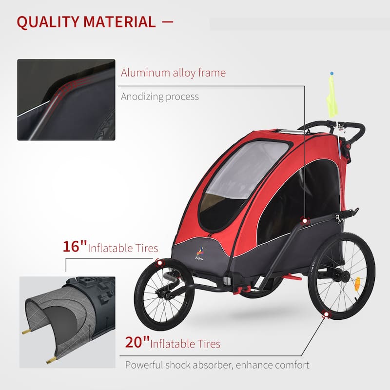 Multi-Functional Bike Trailer for Kids, Twin Stroller & Jogger with 5-Point Harness, Premium Rubber Tires, and Foldable Design