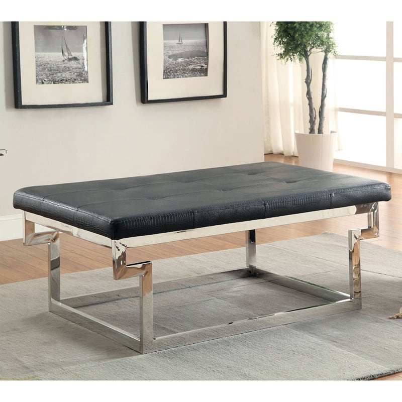 Jiva Contemporary Metal Upholstered Tufted Accent Bench by Furniture of America - Black