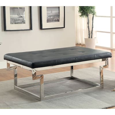 Jiva Contemporary Metal Upholstered Tufted Accent Bench by Furniture of America