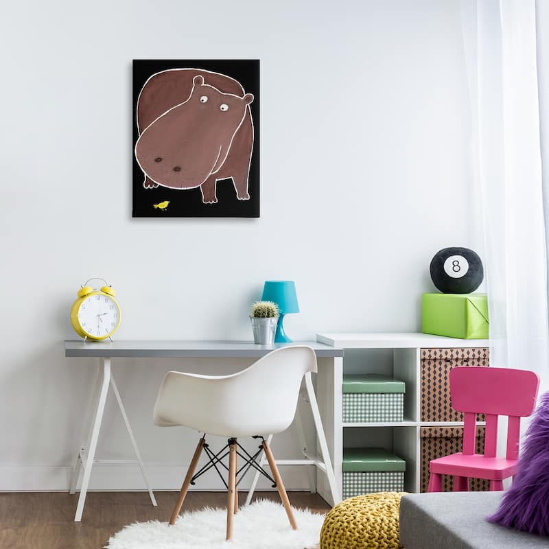 Stupell Hippo & Bird on Black Canvas Wall Art Design By Carla Daly