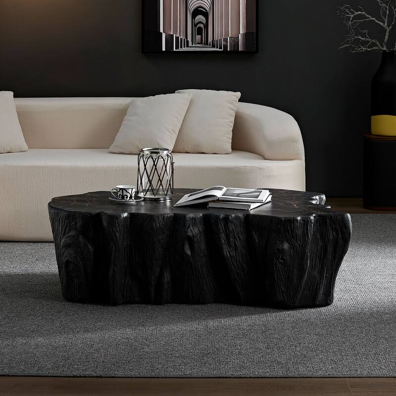 48.62" Unique Shape Sturdy Fiberglass Coffee Table for Living Room, No Need Assembly