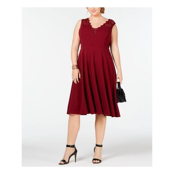 Shop Soprano Womens Maroon Lace Trim Sleeveless V Neck Knee Length