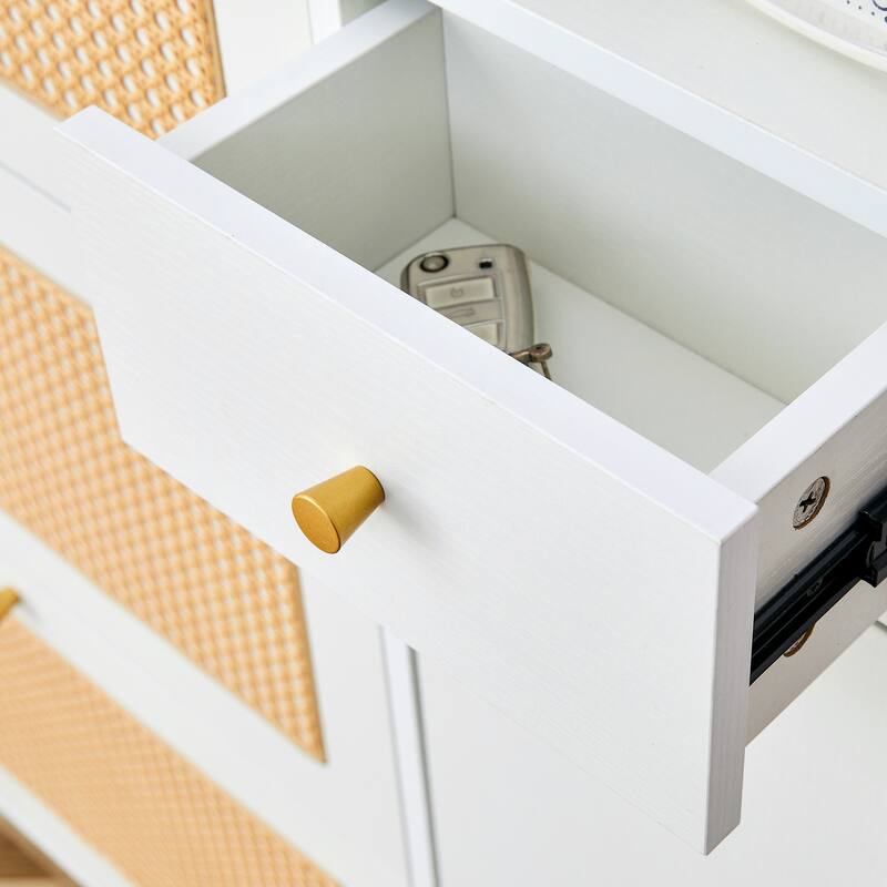 Minimalist MDF Shoe Cabinet with Japanese Rattan Design for Hallways or Living Room Storage Solutions