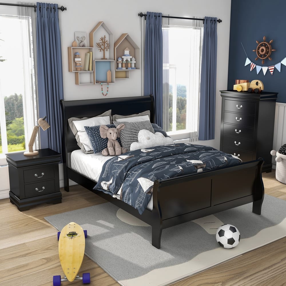 Furniture of America Mayday Modern Solid Wood 3-Piece Sleigh Bedroom Set
