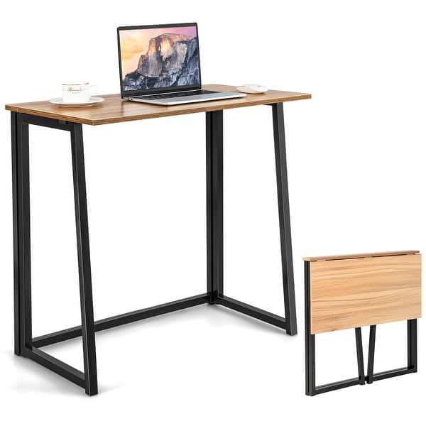 Folding Computer Desk No Assembly Study Writing Table for Small Spaces
