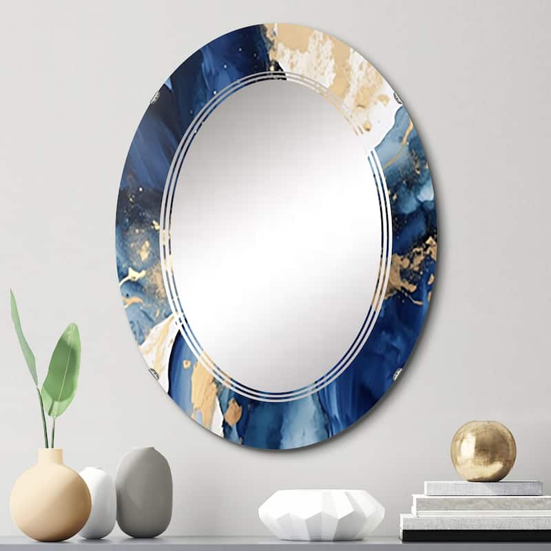 Designart "Dark Blue and Gold Strokes VIII" Fractals Modern Wall Mirror - 20in.x30in.