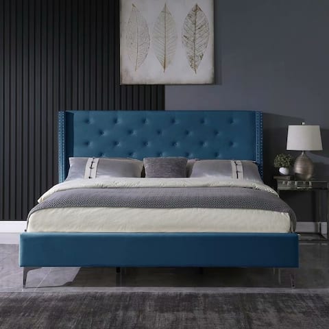 Morden Fort Queen-size Velvet Upholstered Platform Bed