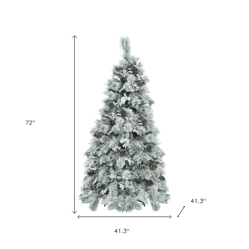 HomeRoots 6' Pre Lit Extra Full Frosted Pine Christmas Tree With Decorations - White - 41.30 in. x 72.00 in. x 41.30 in.