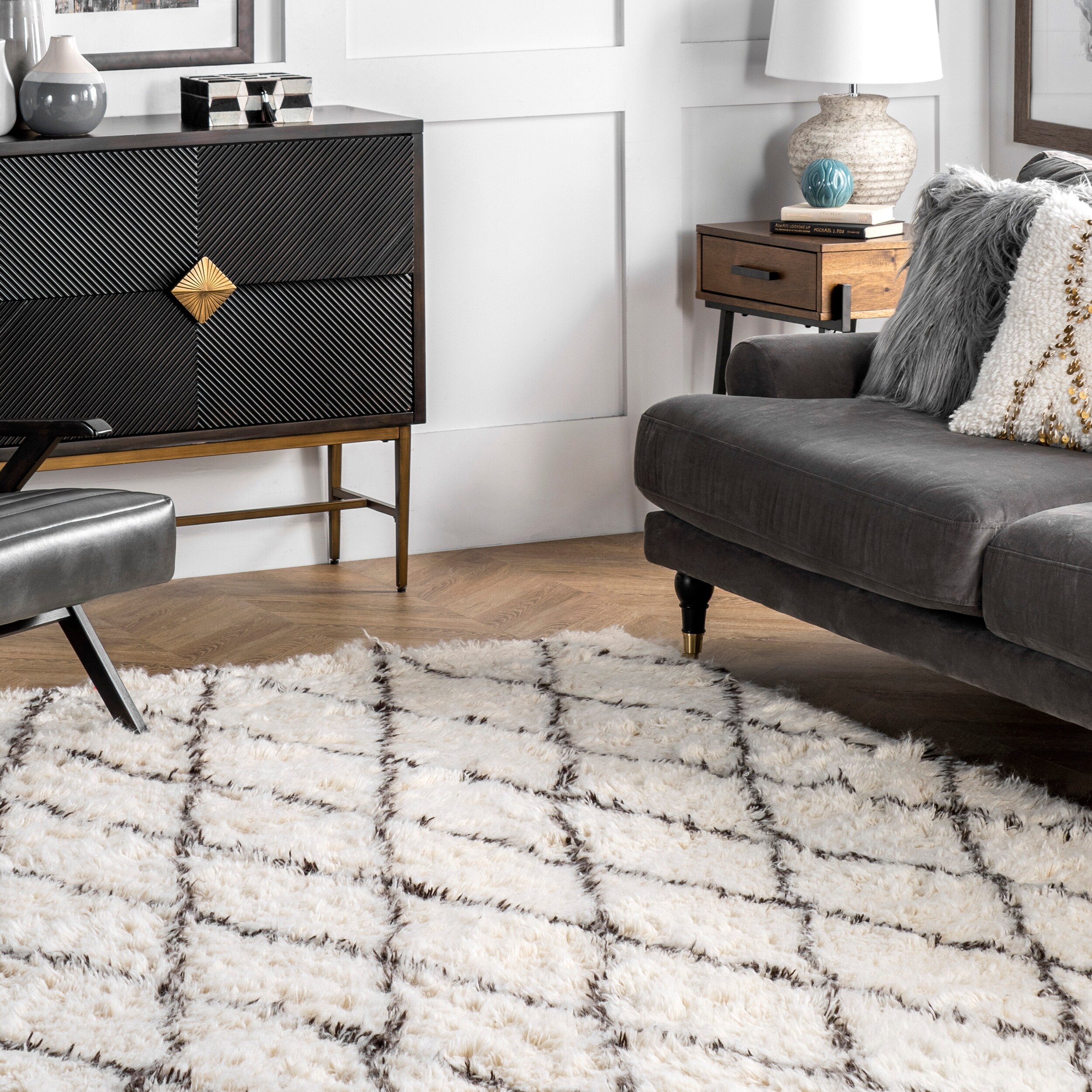 Modern Black Trellis Rug Small Large Moroccan Rugs Soft Non Shed Living Room Rug 