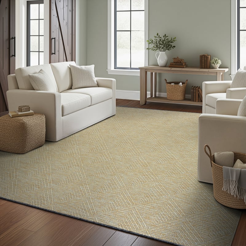 Alameda Solid Color Chevron Machine Washable Indoor Area Rug