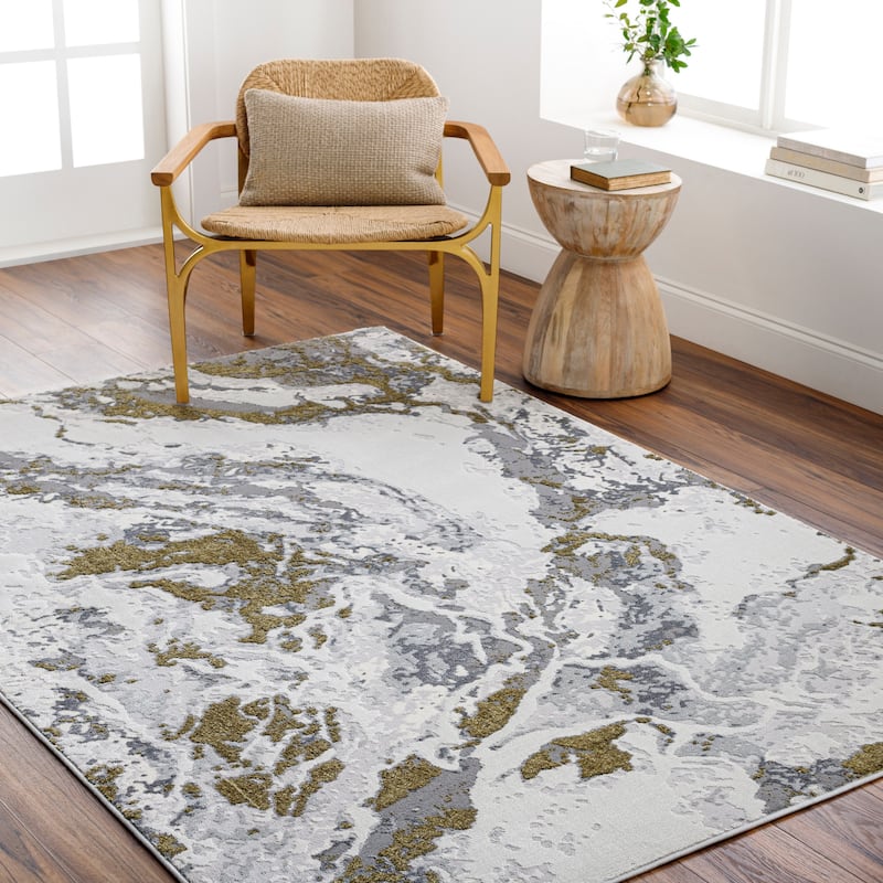 Livabliss Sunrise Ocean Abstract Area Rug - Beige/Gray - 5' 3" x 7'