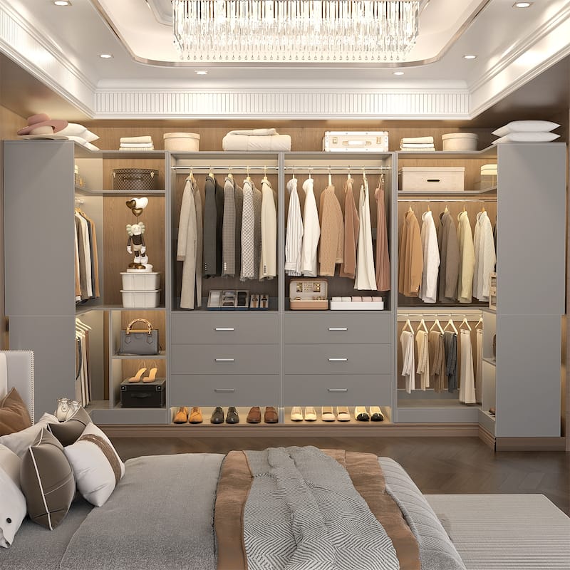 Cimly Set of 4 Closet Organizer with Drawers, U Shaped Freestanding Closet System - Grey