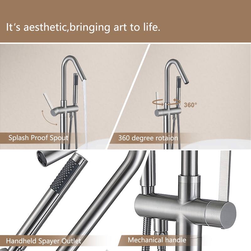 Topcraft Floor Mounted Bathtub Filler with Handheld Showerhead