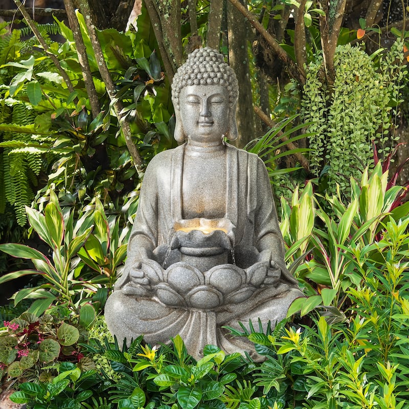 Glitzhome Polyresin Meditating Buddha Frog/Elephant Statue Outdoor Water Fountain with LED Lights
