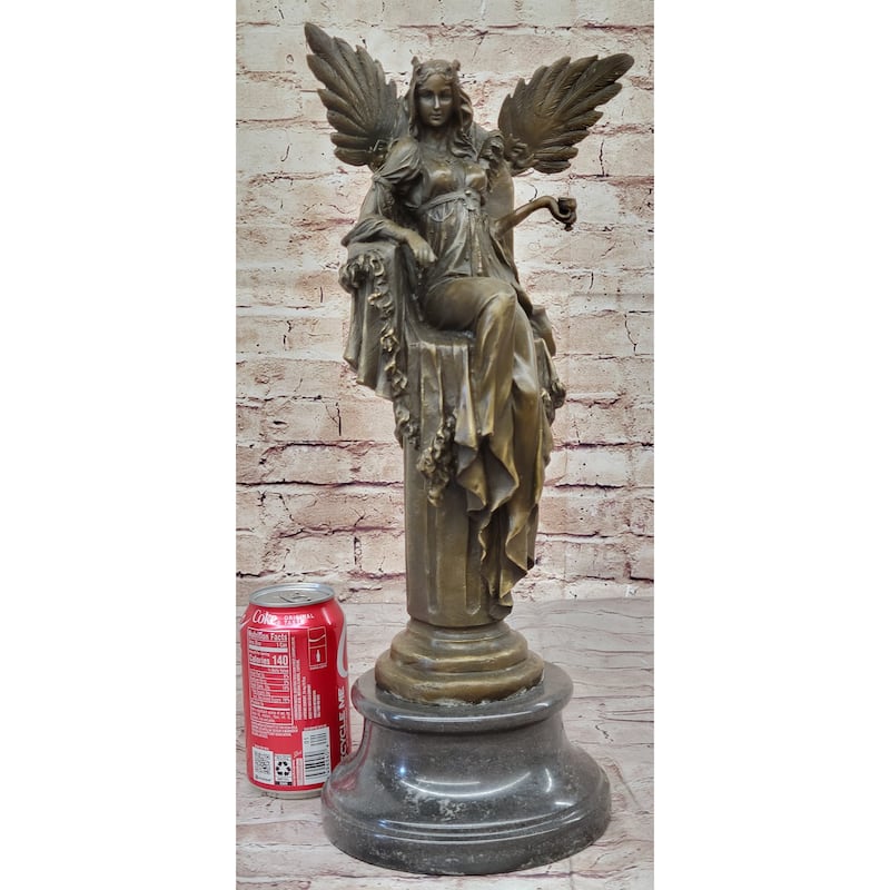 Mythical Fantasy Winged Goddess Angel Queen On Throne - Bronze Original Art Sculpture