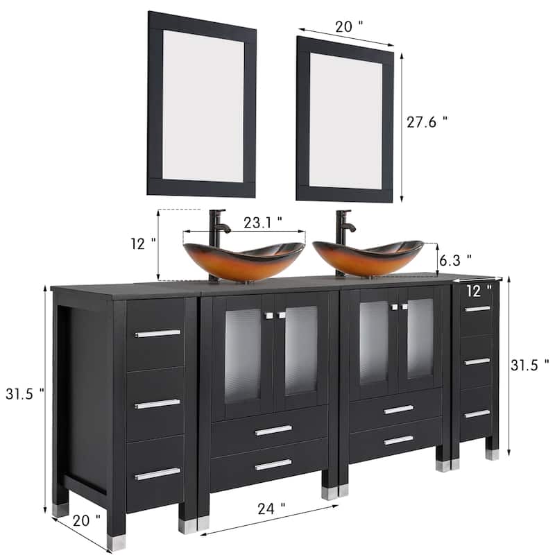 72" Bathroom Vanity Set with Vessel Sink Side Cabinet Combo