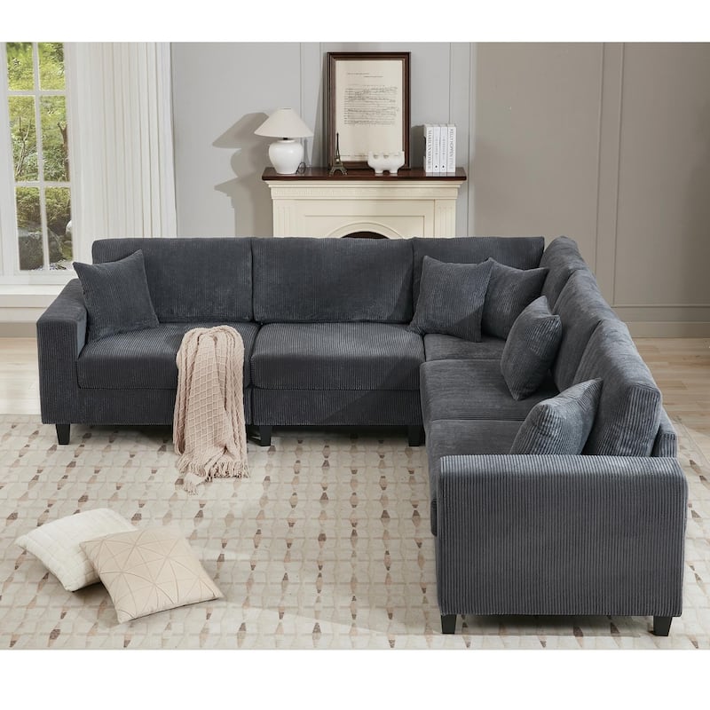 Oversized Corduroy Fabric Modular L Shaped Sectional Sofa Couch