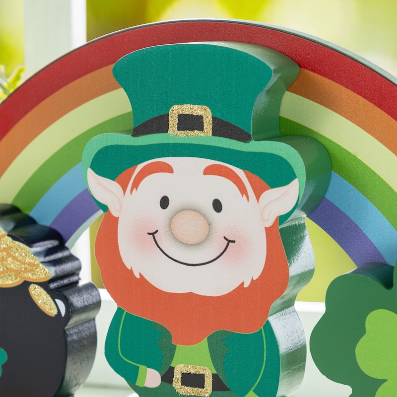 Glitzhome 12"L Set of 4 St. Patrick's Wooden Table Block