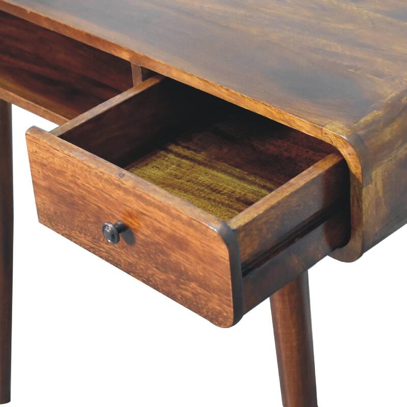 Mid-Century Modern Wood Curved Writing Desk Table With Strong Legs