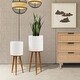 preview thumbnail 1 of 11, Distressed White Cachepot Planters with Bronze Metal Stands (Set of 2)