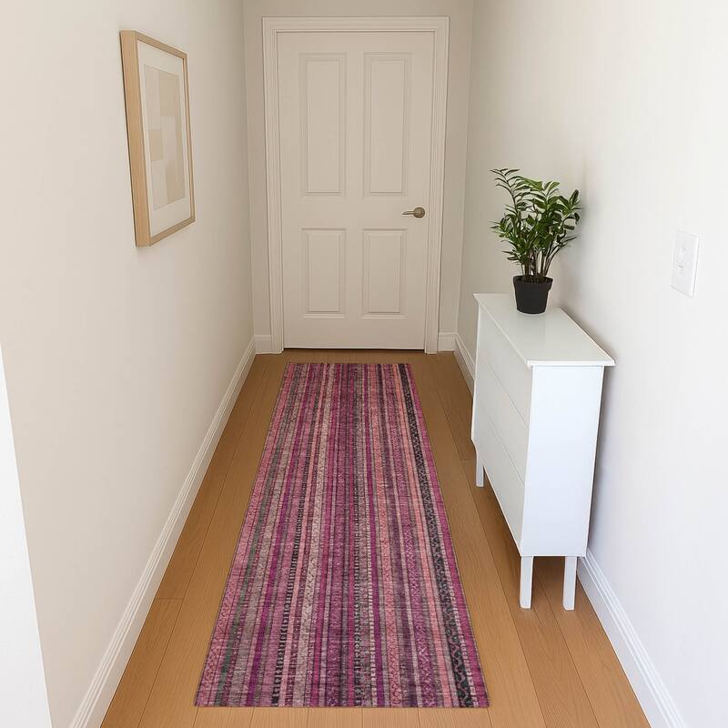 Premium Washable Super Soft Striped Mayfield Rug - Pink - 2'3" x 7'6"