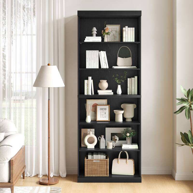 82" Solid Wood 6-Shelf Bookcase Storage with Display Shelf