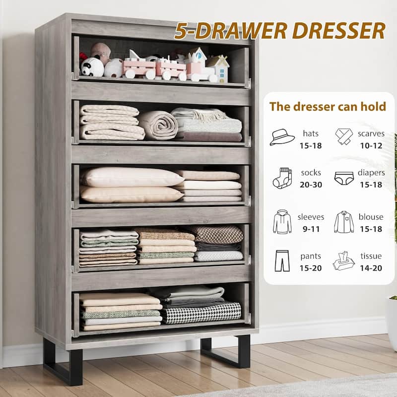 5-Drawer Dresser for Bedroom, 50" Tall Freestanding Vertical Wooden Chest Storage