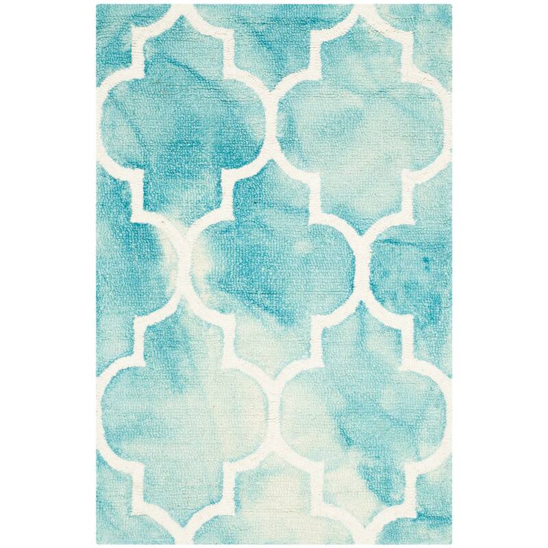 SAFAVIEH Dip Dye Anasthasie Hand-tufted Wool Geometric Area Rug - 2' x 3' - Turquoise/Ivory