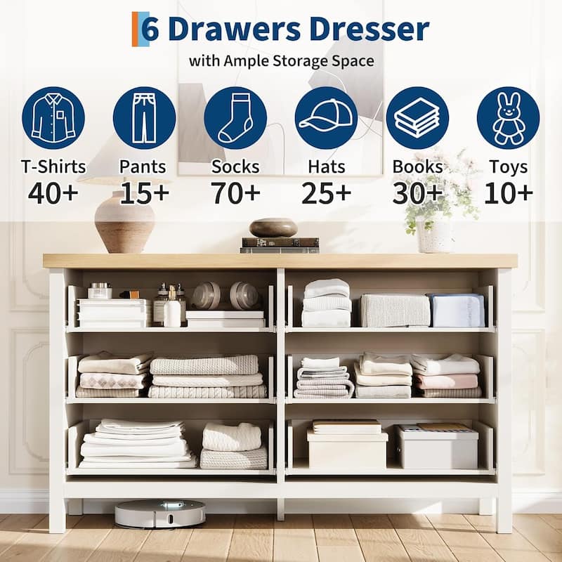Modern Fluted Dresser with 6 Storage Drawers, Organizer Cabinet for Living Room, Bedroom