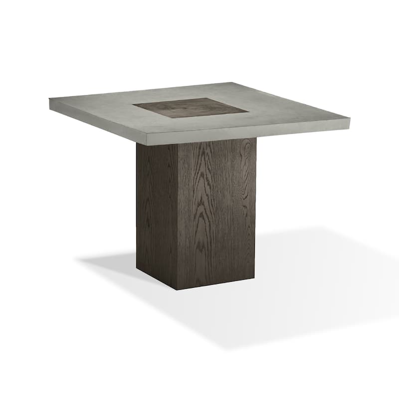 Mod 40 Inch Square Table, Concrete Top, Rubberwood, Pedestal Base, Ash Gray