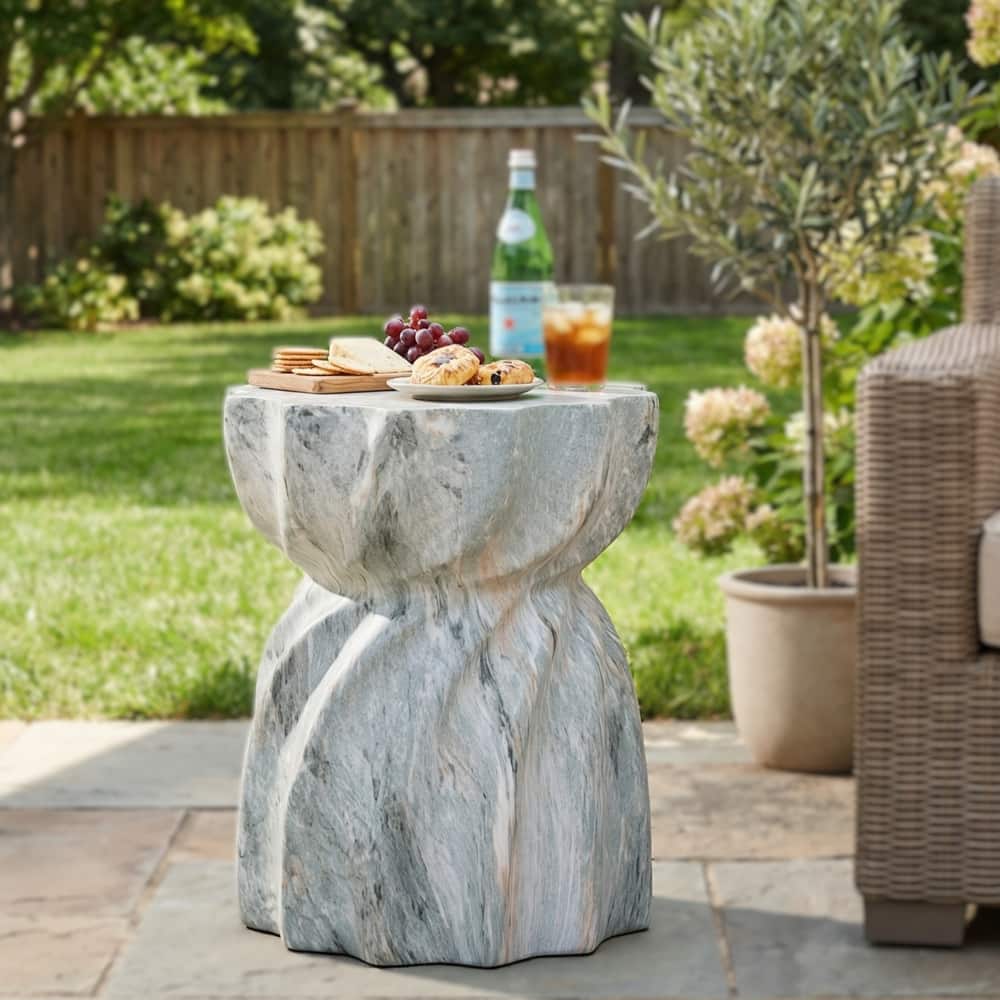 Christopher Knight Home Lysandros 19.29"H Modern Outdoor Concrete Side Table with Sculptural Fluted Design