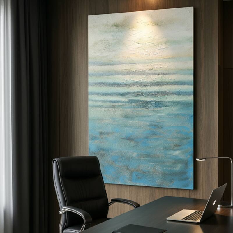 Blue Seabliss Hand Painted Abstract Vertical Canvas Wall Art 47"x31"