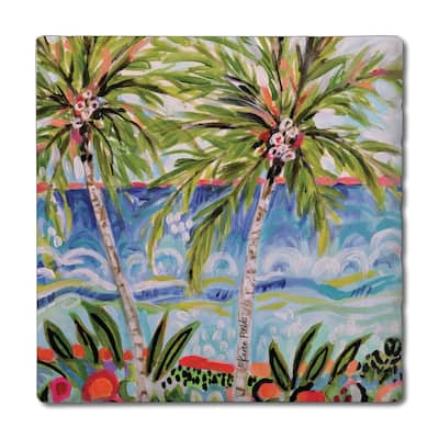 Tropical Vibes 4-Pack Absorbent Stone Coasters with Protective Cork Backing 4" Square Made in The USA Easily Wipes Clean