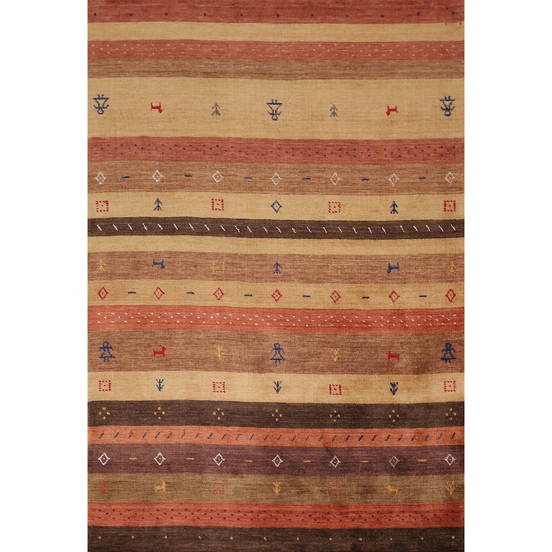 Animals Striped Gabbeh Indian Area Rug Handmade Wool Carpet - 5'3"x 7'10"