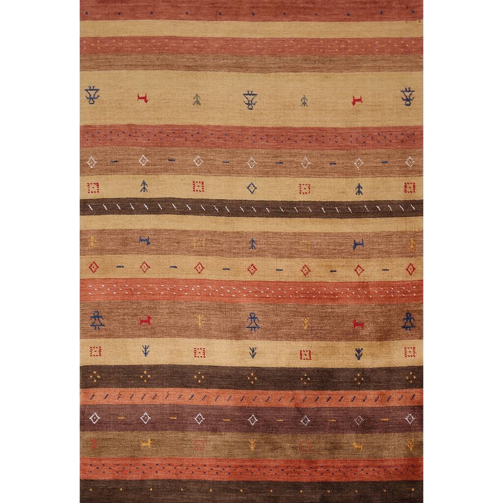 Animals Striped Gabbeh Indian Area Rug Handmade Wool Carpet - 5'3"x 7'10"