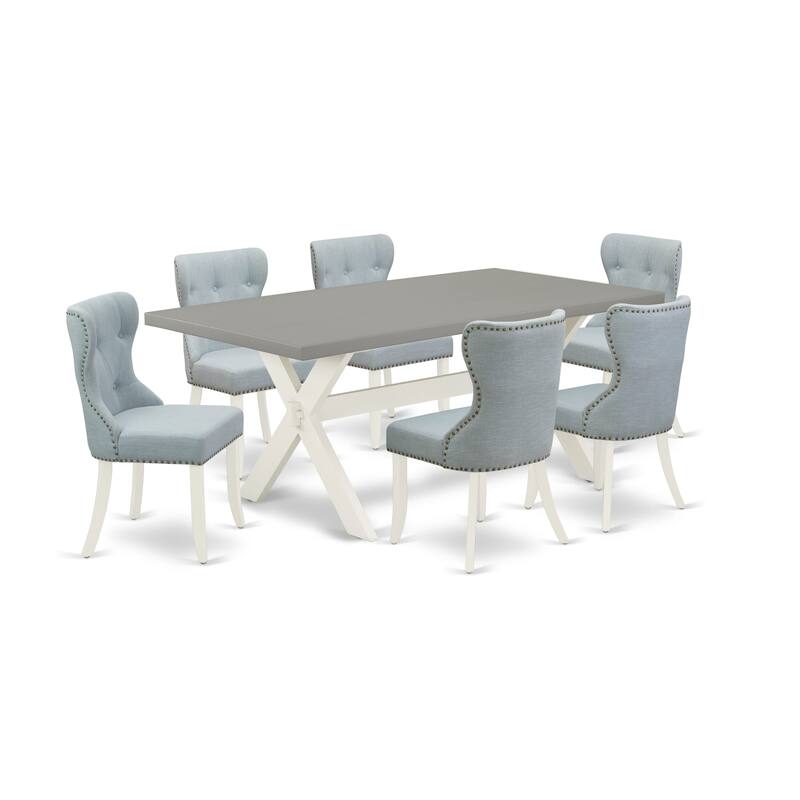 East West Furniture Kitchen Table Set- a Dining Table & Baby Blue Linen Fabric Parsons Chairs, Linen White(Pieces Options)