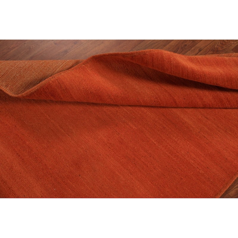 Orange Gabbeh Modern Rug Hand-Knotted Tribal Wool Carpet - 3'5" x 4'10"