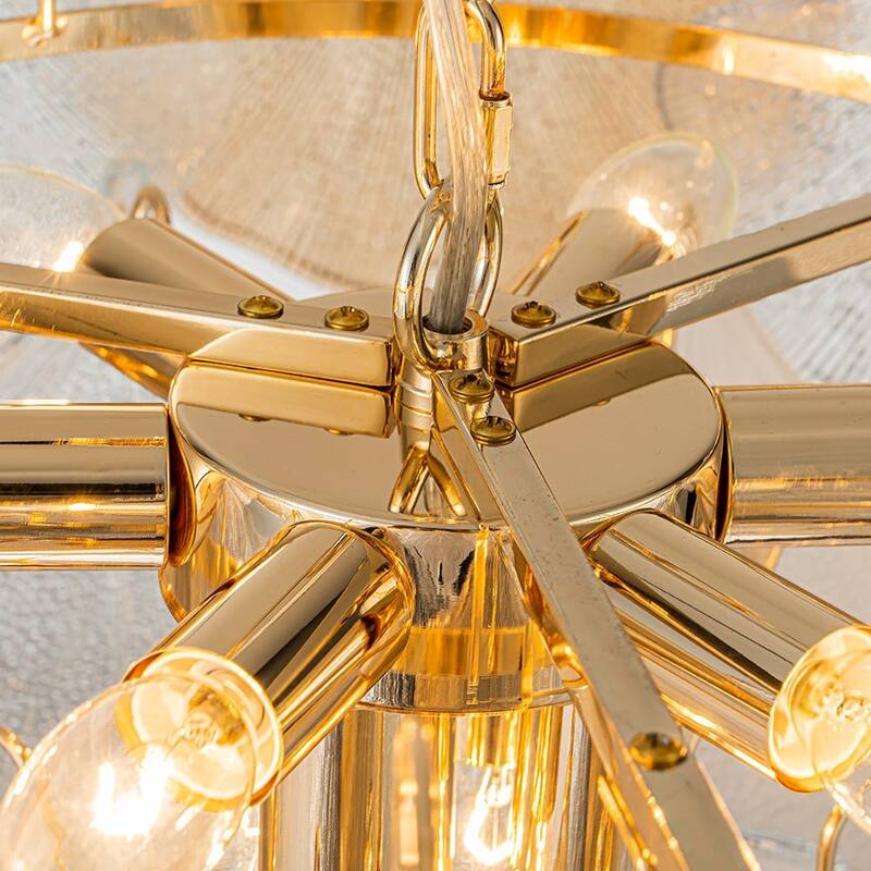 Classic 10-Light Colored Glass Gold Ginkgo Round Chandelier - 22in
