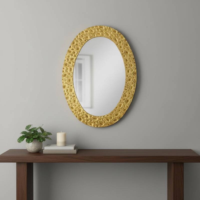 HomeRoots 46" Gold Oval Accent Mirror - 33.00 in. x 46.00 in. x 1.00 in. - 33.00 in. x 46.00 in.  x 1.00 in.