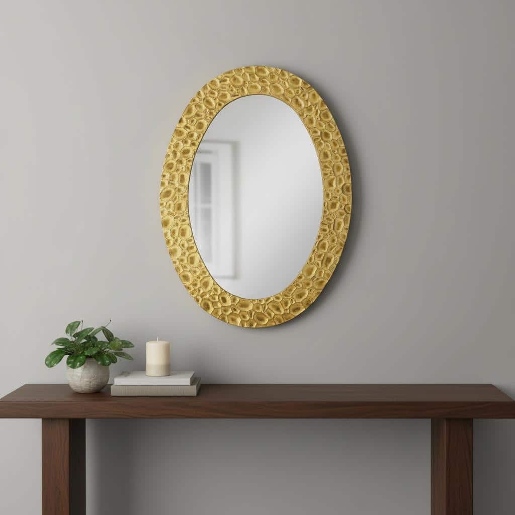 HomeRoots 46" Gold Oval Accent Mirror - 33.00 in. x 46.00 in. x 1.00 in.
