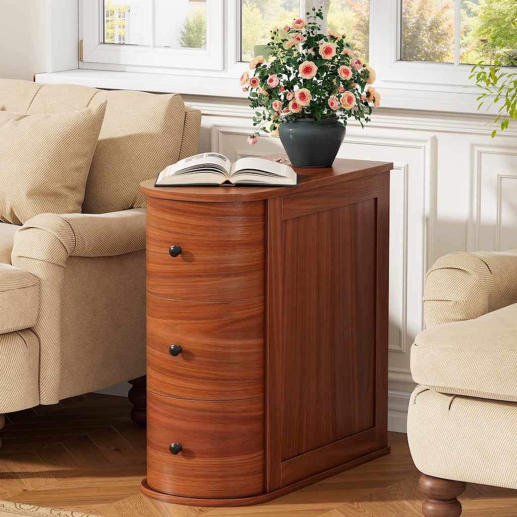 3-Drawer Wood Vintage End Table for Living Room
