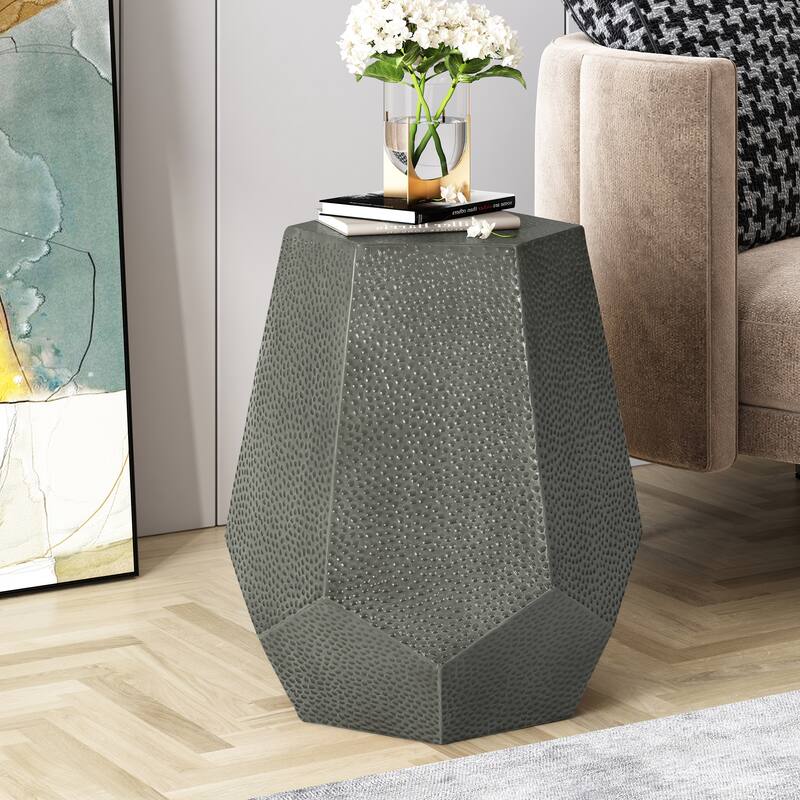 Roomfitters Modern Hammered Iron Side Table, Metal End Table for Living Room, Decorative Accent Pedestal