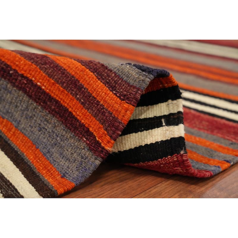 Hand Woven Oriental 100% Wool Carpet Southwestern Geometric Oranges & Rust Kilim Area Rug - 12' 8'' X 5' 3''